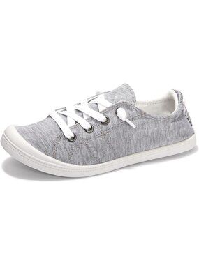 Women's Grey Canvas Low Top Casual Classic Non Slip Rubber Outsole Flat Sneakers